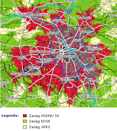 Mapka orientacyjna zasięgu w aglomeracji warszawskiej