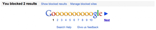 Informacja o zablokowaniu wyniku Google