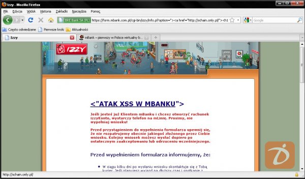 mBank - screen obrazujący atak phishingowy