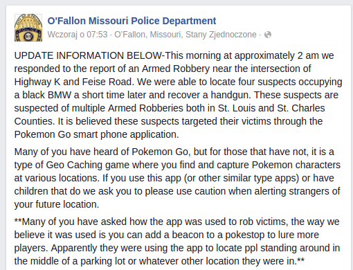Ostrzeżenie policji z O'Fallon