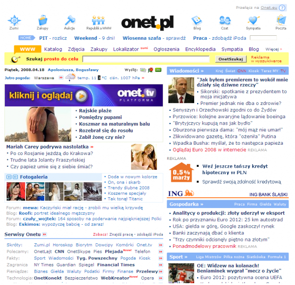 Strona główna Onet.pl w starej szacie
