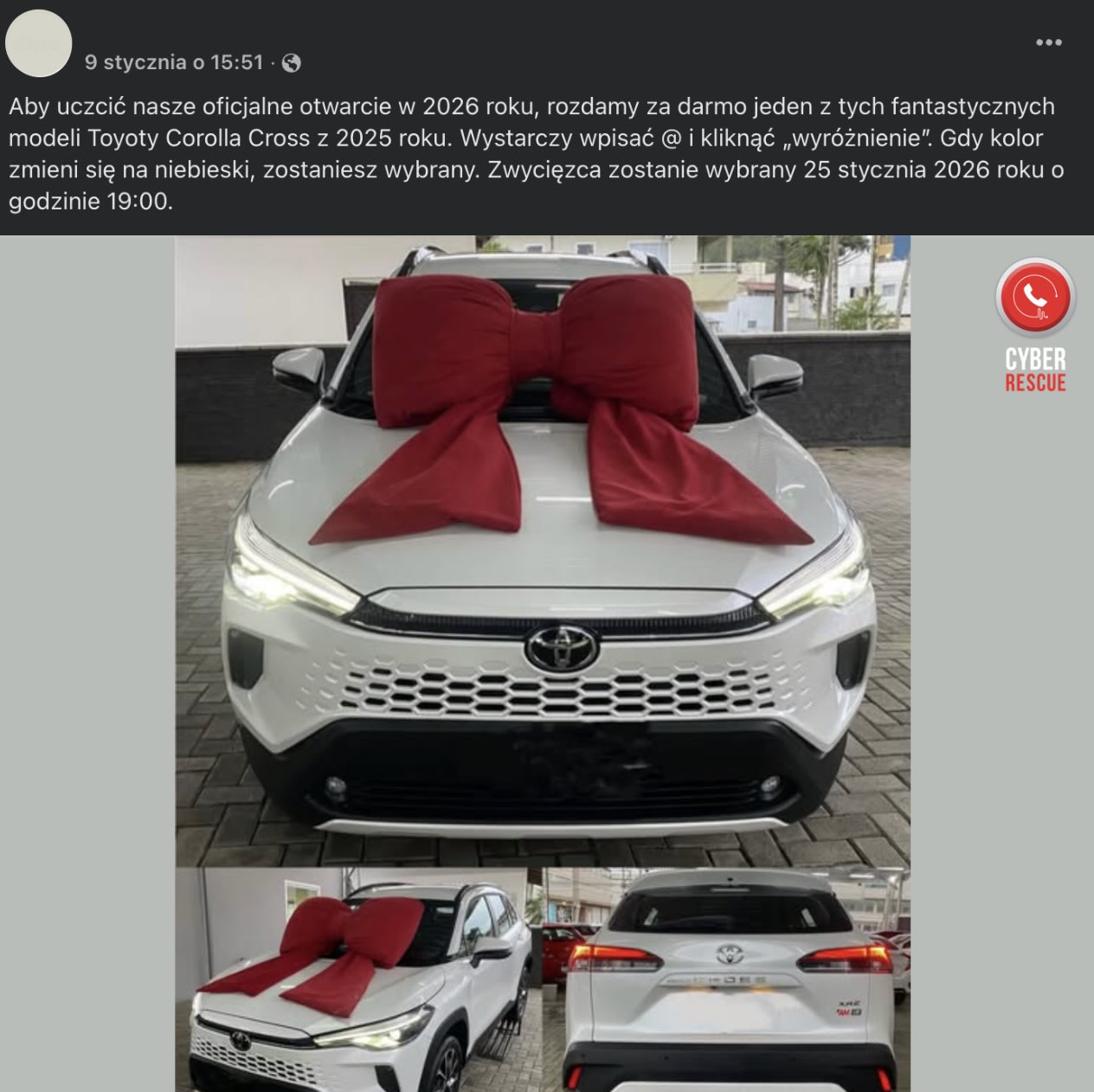 Fałszywy konkurs Dino z Toyotą Corollą - jak działa oszustwo na Facebooku