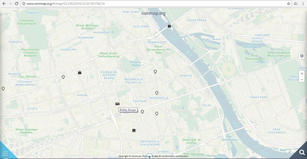 Punkty w Warszawie akceptujace wirtualne waluty coinmap.org