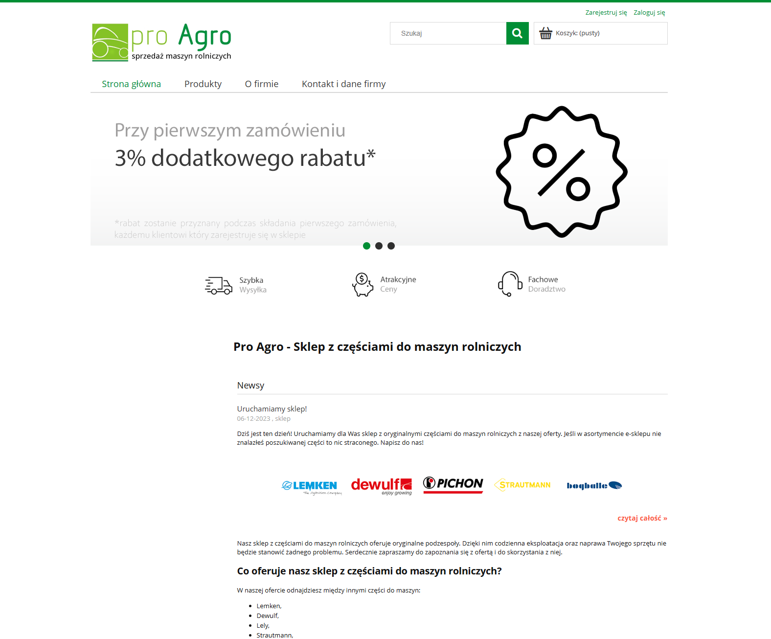 Sklep z częściami do maszyn rolniczych Pro Agro