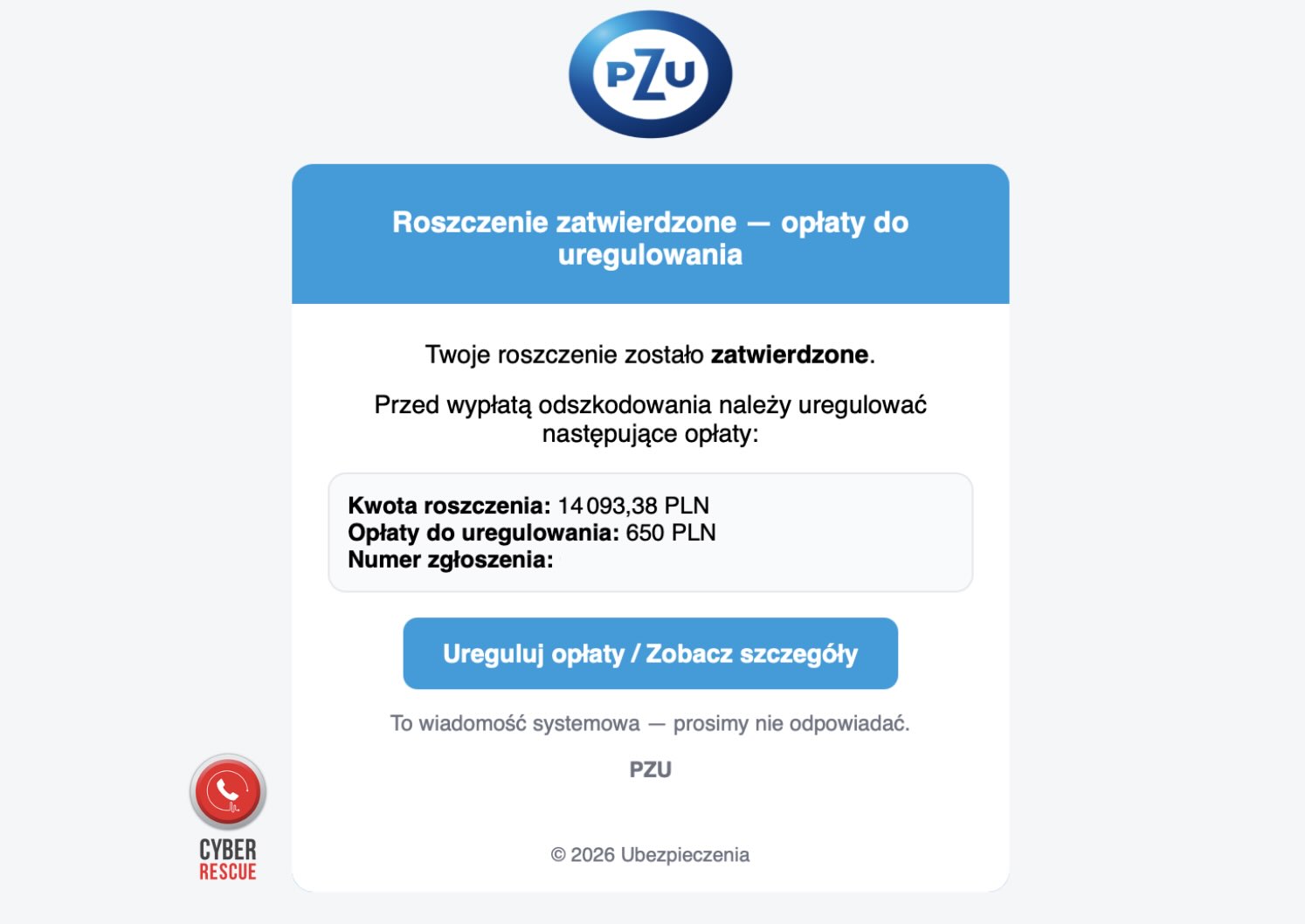 zrzut ekranu falszywego maila