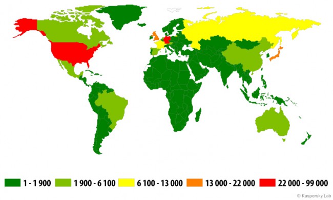Geografia ataków na użytkowników systemu OS X w 2014 r.