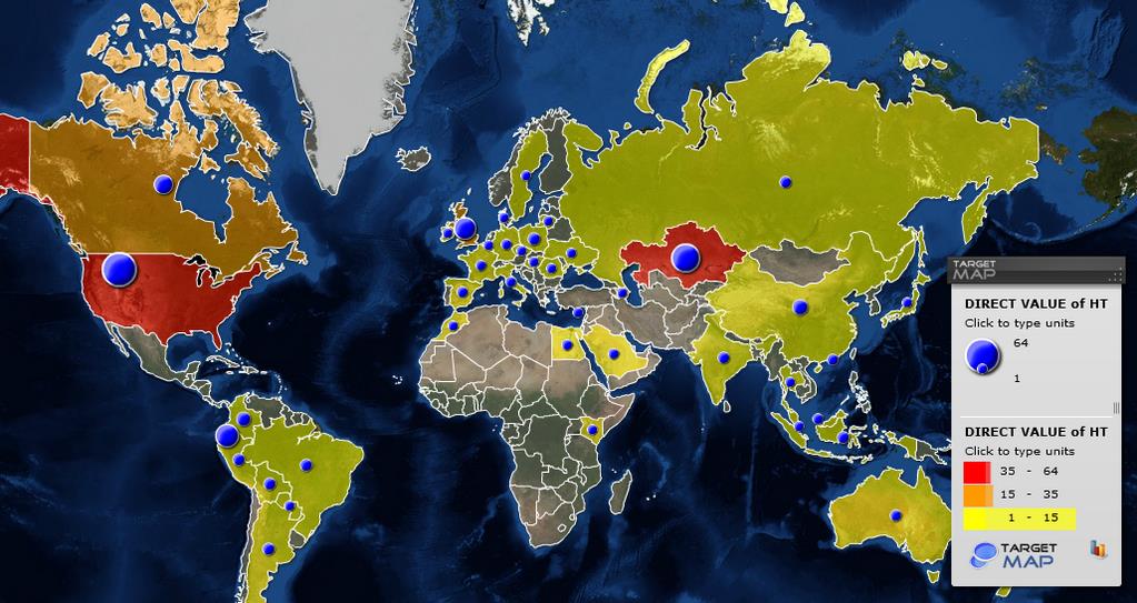 Mapa pokazująca państwa, w których zlokalizowane są obecnie serwery Hacking Team