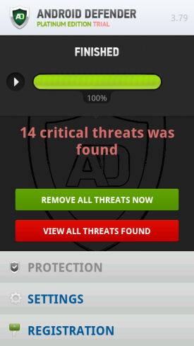 Zrzut ekranu aplikacji FakeAV na Androidzie