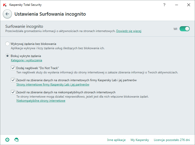 Kaspersky Total Security - Surfowanie incognito