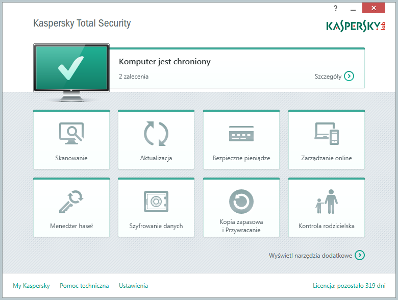 Kaspersky Total Security - główne okno programu