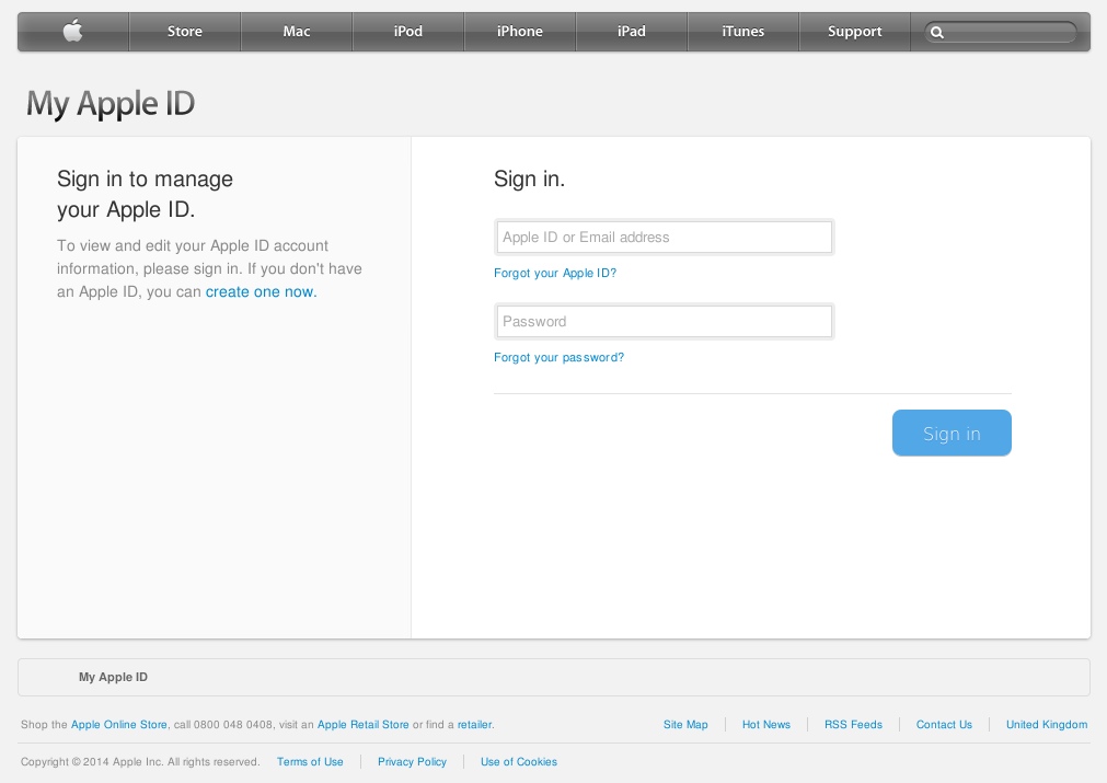 Sfałszowana strona logowania, na której cyberprzestępcy nakłaniają użytkowników do podania identyfikatora Apple ID oraz hasła