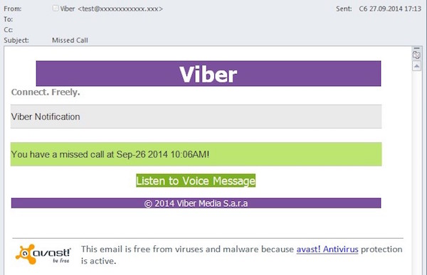 Fałszywe powiadomienie pochodzące rzekomo z komunikatora Viber