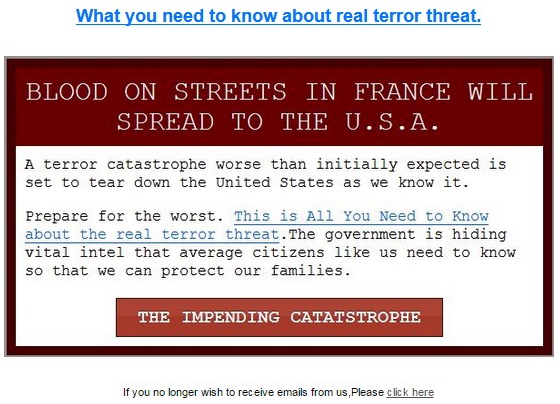 Spam zapowiadający, że „krew z ulic Francji rozleje się w Stanach Zjednoczonych”