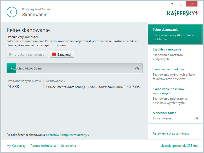 Kaspersky Total Security - skanowanie