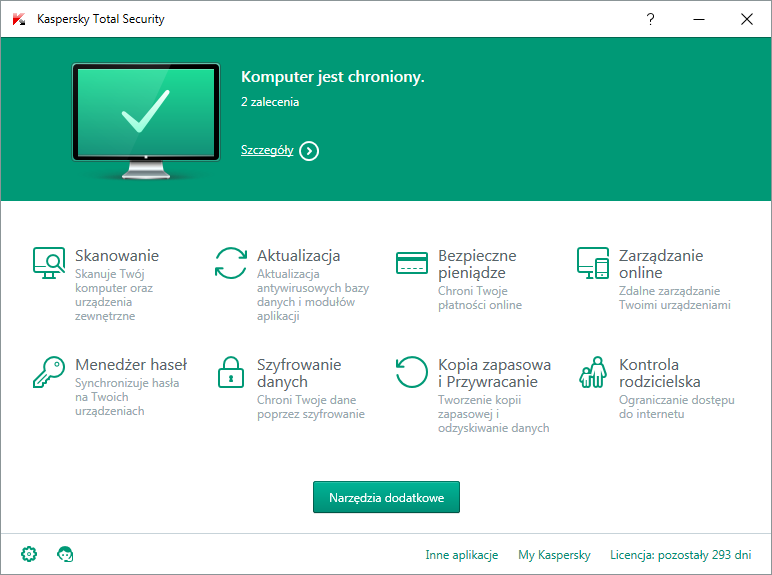 Kaspersky Total Security - okno główne programu