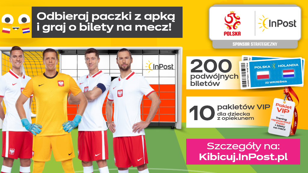 Do wygrania 200 podwójnych wejściówek na mecz Polska - Holandia. Wystarczy strzelić bramkę w aplikacji InPost Mobile