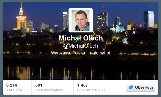 Michał Olech, konto na Twitterze