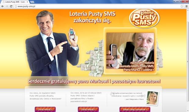 Loteria Pusty SMS zakończyła się - zrzut ekranu