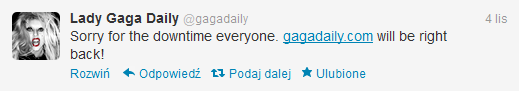 Informacja o problemach Lady Gaga Daily na Twitterze