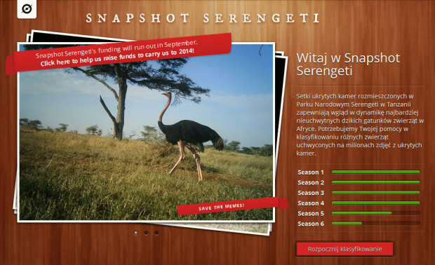 Fragment strony Snapshot Serengeti
