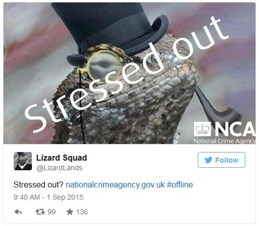 Wiadomość grupy Lizard Squad na Twitterze