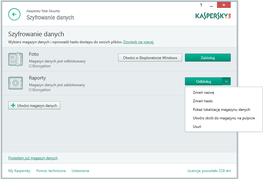 Kaspersky Total Security - szyfrowanie danych