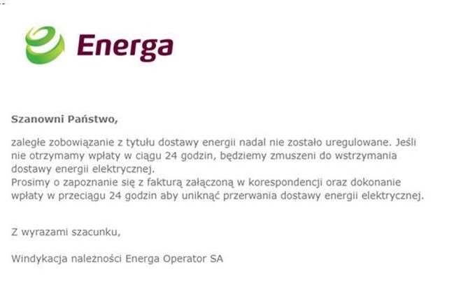Niebezpieczny e-mail - Energa