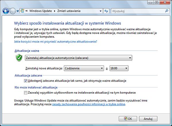 Włączanie automatycznych aktualizacji w systemie Windows Vista