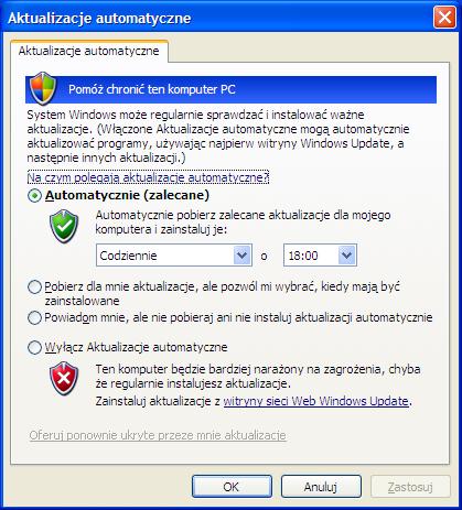 Włączanie automatycznych aktualizacji w systemie Windows XP