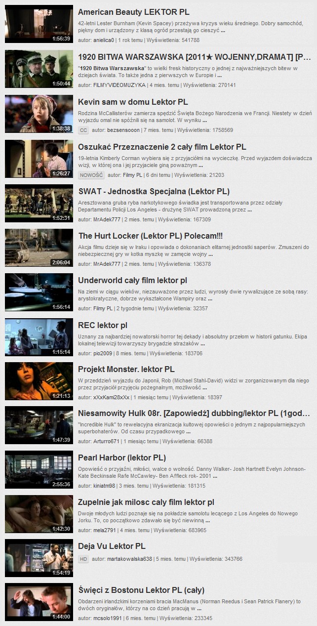 Pirackie filmy w serwisie YouTube