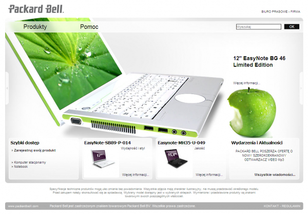 Polska wersja strony Packard Bell