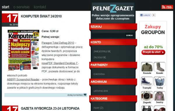 Zrzut ekranu strony PelneZGazet.pl