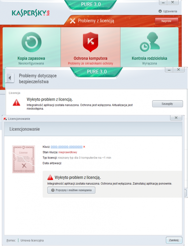 Kaspersky PURE 3.0 - problemy z licencją