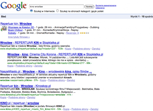 Repertuar kin w Google