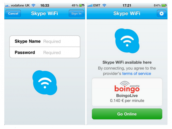 Skype WiFi - przed zalogowaniem i przed połączeniem z siecią