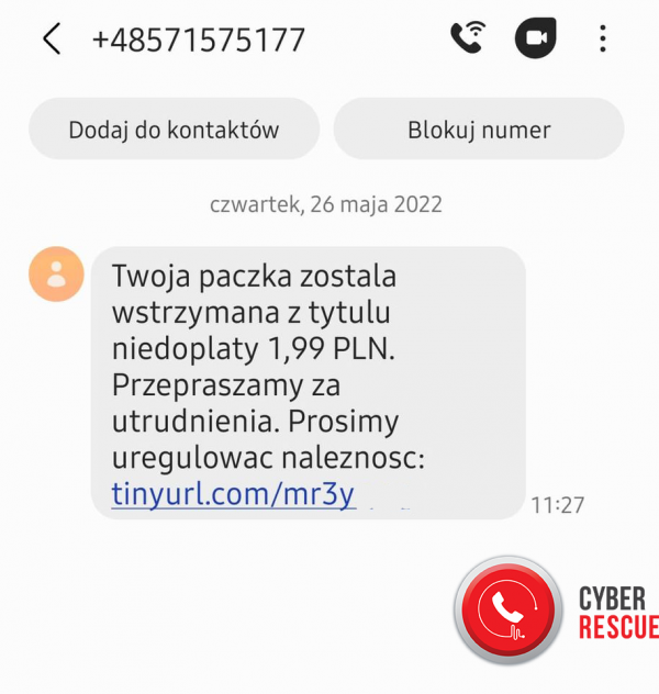 scam - SMS w sprawie paczki 