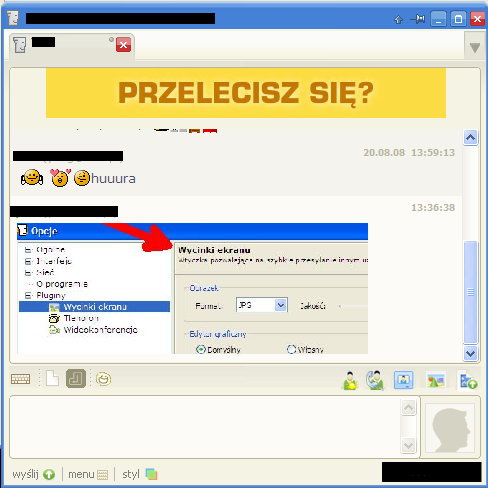 Tlen - wtyczka ScreenSender - wycinki ekranu 