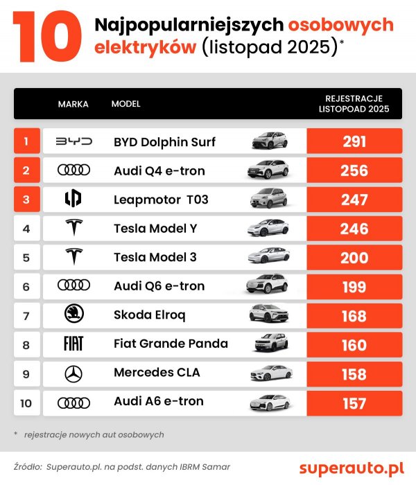 top 10 elektryk&oacute;w w Polsce listopad 2025