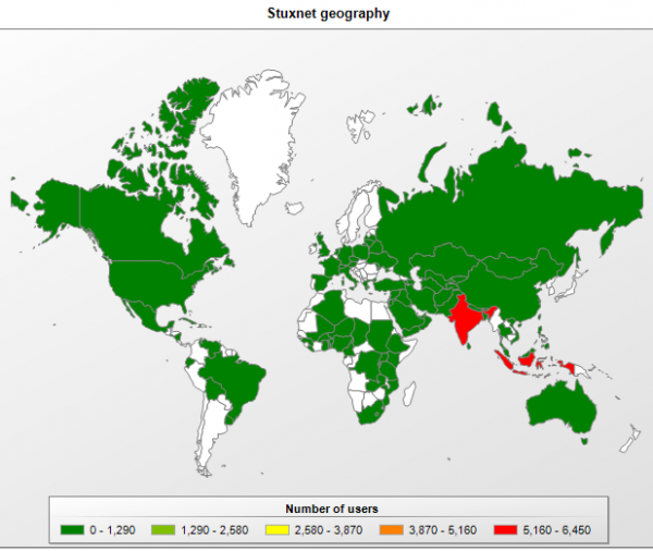 Rozkład geograficzny infekcji Stuxneta