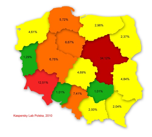 Poziom infekcji w poszczególnych województwach - I kwartał 2010