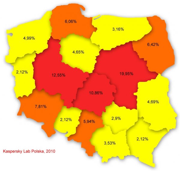 Poziom infekcji w województwach, II kwartał 2010