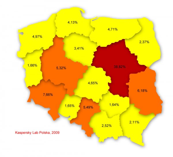 Poziom infekcji w poszczególnych województwach, III kwartał 2009