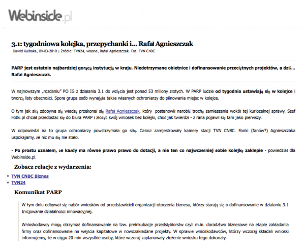 Webinside: Tekst o zamieszaniu w PARP - po edycji
