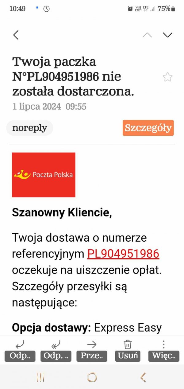 podszywanie się pod pocztę polską