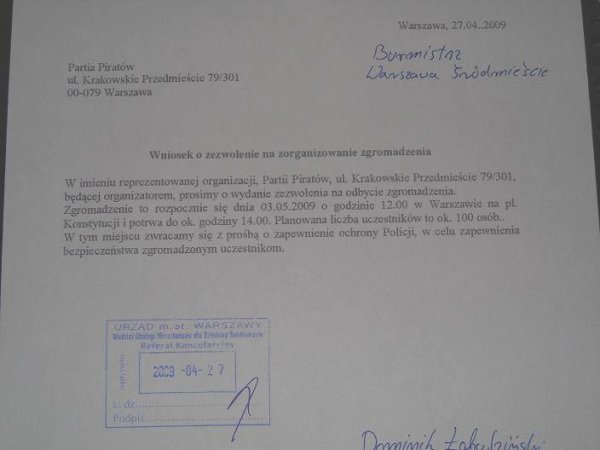Kopia wniosku złożonego w UM Warszawa